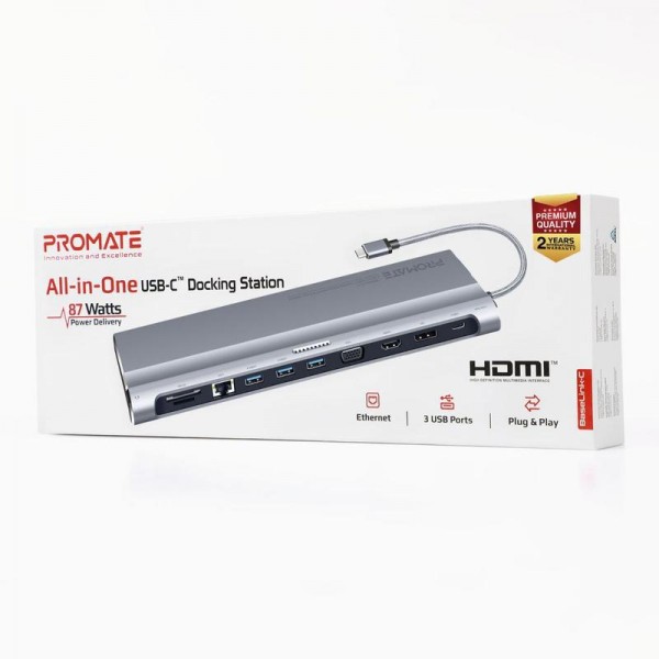 Promate All-in-1 USB-C™ Docking Station with 87W Power Delivery